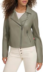 Женская гладкая байкерская куртка Levi's из искусственной кожи (стандартные и большие размеры), Sage