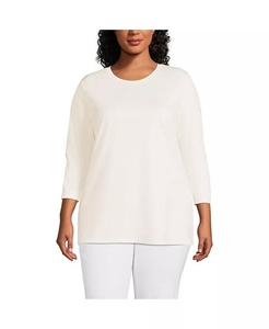 Хлопковая туника Supima с рукавами 3/4 больших размеров Lands' End, белый