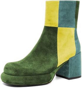 Женские ботильоны Pazzion на платформе с закрытым носком, молниями сбоку, средним блочным каблуком, короткие ботинки с лоскутным дизайном, для офиса и работы, размеры 4-16 US, Green Yellow