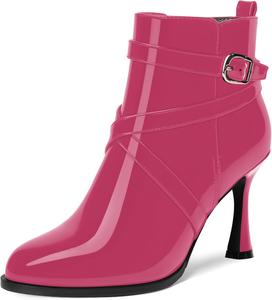 Женские ботильоны MODENCOCO с ремешком на щиколотке, пряжкой, закругленным носком, молнией, свадебные на высоком каблуке-стилетте 3,3 дюйма, Magenta