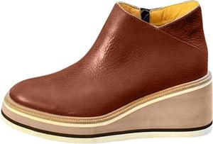 Женские ботильоны на высоком каблуке, повседневные кожаные с круглым носком, на платформе и танкетке, короткие ботинки до щиколотки, легкие и удобные с массивным каблуком, осень-зима Generic, Brown