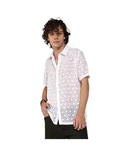 Мужская рубашка Chalk White Self-Design Cubic Campus Sutra, белый