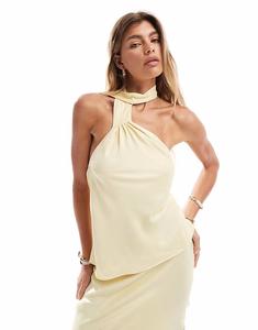 Атласный топ-халтер с шарфом цвета пахты Asos Design