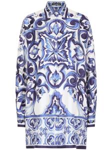 Dolce & Gabbana шелковая рубашка с принтом Majolica, синий