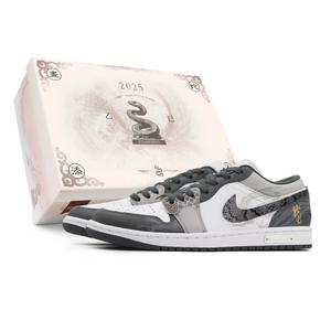 Jordan Износостойкие винтажные баскетбольные кроссовки Air 1 с низким верхом, унисекс, серо-белые