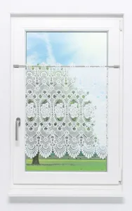 Штора для кафе, кружево Плауэн - цветочное кружево #1W (ШxВ) 147 см x 47 см, белое Plauener Spitze