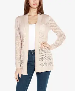 Женский кардиган с длинными рукавами и ажурной вязкой Belldini, коричневый/бежевый