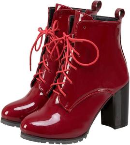 Женские ботильоны Meefit из лакированной кожи с шнуровкой, массивным каблуком и молнией, Wine Red