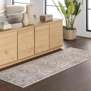 nuLOOM Devika Medallion ковер-дорожка 77 x 244 см, для гостиной, спальни, столовой, прихожей, коридора, кухни, светло-серый/слоновая кость