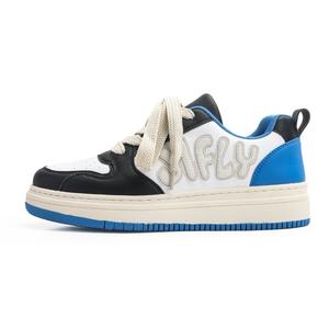 Антискользящие износостойкие дышащие утепленные низкие кеды для скейтбординга унисекс бело-сине-черные Jifffly