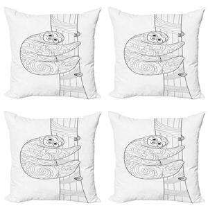 ABAKUHAUS Набор чехлов для подушек в виде ленивца (4 предмета), орнамент в виде контура ленивца, современная двусторонняя цифровая печать, 40 см x 40 см, черный и белый