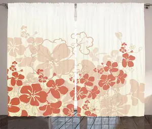 Штора ABAKUHAUS Floral Rustic с гавайским цветочным тропическим узором, универсальная ленточная штора для гостиной с петлями и крючками, 280 x 175 см, цвет фуксия-лососевый белый