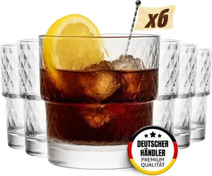 Набор стаканов Muvell Исландия из 6 предметов - стаканы для питья и воды объемом 340 мл - толщина стекла 3 мм, кристально прозрачные, можно мыть в посудомоечной машине - прочные стаканы для коктейлей и виски - подарочный набор MUVELL