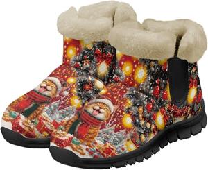 Женские зимние снежные ботинки для женщин, утепленные удобные ботильоны, уличная обувь с противоскользящей подошвой Tomeusey, Funny Christmas Cat