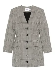 Короткое платье на пуговицах в клетку Self-Portrait, черный