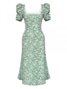 Платье миди с квадратным вырезом «годе-жилуэт» POST MERIDIEM, зеленый