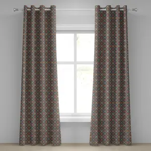 Шторы на люверсах ABAKUHAUS в восточном стиле, с мотивом мехенди, закрученными изогнутыми цветочными лепестками и квадратами в стиле дикой флоры, декоративные двухпанельные шторы, 280 см x 225 см, темно-синий бордо Abakuhaus