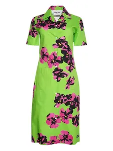 Поплиновое платье-рубашка с цветочным принтом Miu Miu, зеленый