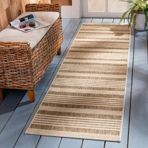 Ковер SAFAVIEH, 69 x 244 см, Courtyard Collection Brown/Bone CY6062 Stripe для дома и улицы, водонепроницаемый, легко чистится, для патио, заднего двора и прихожей