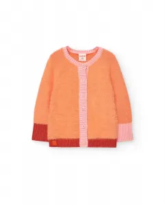 Длинная вязаная девичья куртка с застежкой на пуговицы Boboli, оранжевый