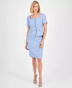 Женский твидовый жакет с квадратным вырезом и застежкой на пуговицах & узкая юбка Le Suit, синий