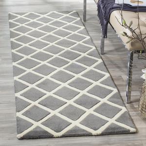 Ковер-дорожка SAFAVIEH, 69 x 336 см, Chatham Collection - Dark Grey & Ivory, ручной работы, шерстяной, решетчатый узор, идеален для помещений с высокой проходимостью в гостиной, спальне (CHT718D)