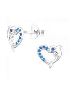 Alexander York Детские серьги-гвоздики в форме сердечка и дельфина из серебра 925 пробы, комплект из 2 штук