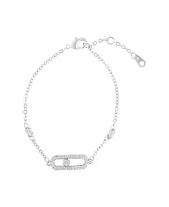 Серебряный регулируемый браслет с танцующим камнем из кубического циркония Adornia, silver