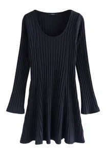 Платье-Сарафан стандартного кроя, мини, с длинными рукавами и вырезом-лодочкой. Next, Navy Blue