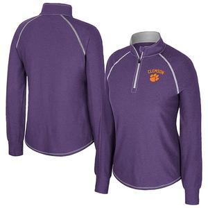 Женская фиолетовая футболка Clemson Tigers Bikram Raglan с четвертью молнией Colosseum