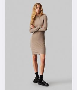Платье Calvin Klein Jeans облегающее с длинными рукавами, бежевый