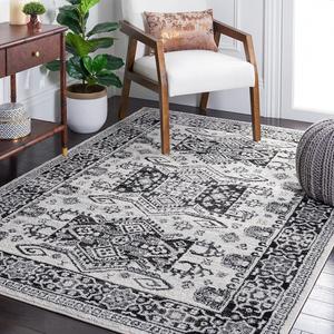 Ковер SAFAVIEH, 161 x 229 см, Tulum Collection, Ivory & Black, деревенский восточный дизайн, не линяет и прост в уходе, идеален для помещений с высокой проходимостью в гостиной, спальне (TUL285A)