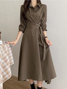 Платье-трапеция с поясом. Женское платье Doux Belle, цвет Khaki