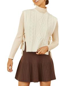 Женский свитер с цветочным узором, крупной вязкой и завязками по бокам Yumi, Ivory