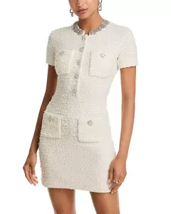 Мини-Платье из фактурного трикотажа Self-Portrait, бежевый