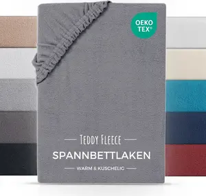 Зимняя простыня на резинке из флиса Тедди 180x200 см, серая Carpe Sonno