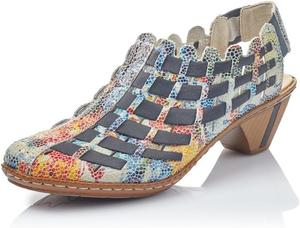 Женские туфли на каблуке Rieker 46778 Sina - с ремешком на пятке, верх из кожи, ручная плетеная отделка, комфорт антистресс, гибкая подошва, надежная посадка и вечный повседневный стиль, мультиколор
