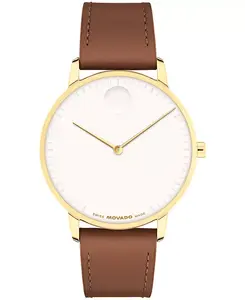 Швейцарские кварцевые часы унисекс с коричневым кожаным ремешком, 39 мм Movado, brown
