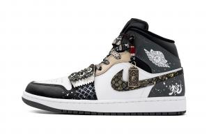 Jordan Износостойкие винтажные баскетбольные кроссовки Air 1 средней высоты, унисекс, черные, белые, золотые