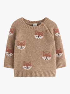 Детский вязаный свитер с лисой Lindex, Beige Melange
