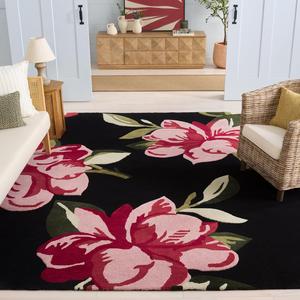 Ковер SAFAVIEH, 244 x 305 см, - коллекция Jardin - большой - Black & Pink, ручной работы из шерсти, цветочный дизайн, идеально для гостиной, спальни, столовой (JAR403Z)