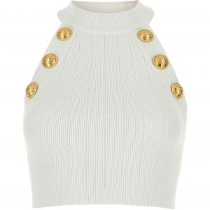 Топ халтер укороченный вязаный BALMAIN, белый