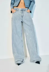 С широкими штанинами, украшенными стразами. Stradivarius, Mottled Royal Blue