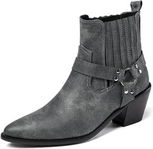 Женские ботильоны VOKLIN в западном стиле с острым носком, на эластичной резинке, с грубым средним каблуком, стильные короткие ботинки Chelsea, Black-Velvet Lined