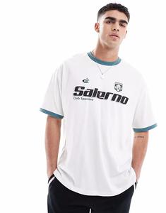 Футболка свободного кроя ASOS DESIGN со спортивной графикой и контрастной отделкой белого цвета