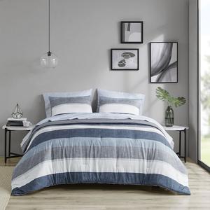 Комплект одеяла в полоску Madison Park Essentials Deacon Modern с простынями, цвет Blue Gray
