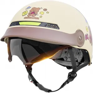 Мотоциклетный полушлем | Открытый шлем с солнцезащитным козырьком | Защита головы с быстросъемной застежкой | Унисекс | Для квадроциклов, круизеров, велосипедов, скейтбордов, скутеров, Khaki