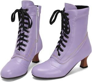 Женские ботильоны Alyaafifa на шнуровке, с закрытым круглым носком, каблук-китен 5 см, винтажные викторианские готические ботинки с молнией, матовая кожа, низкий каблук, короткие осенние ботинки, удобные и модные, Purple - A