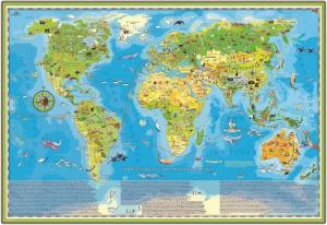 ArtGlob, Животные мира юных исследователей Настенная MIDI-карта для детей на фоне в деревянной рамке