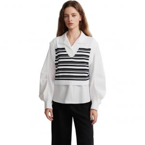 ELLE Блузка Women's White Lapel Moderate Mock Two Piece